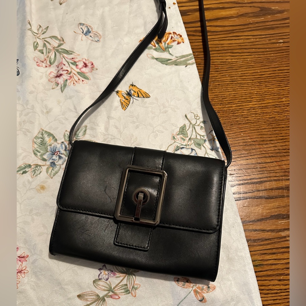 Rebecca Minkoff Black Leather Crossbody with Front Buckle